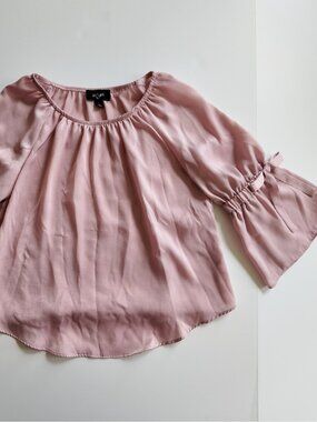 Y2K Coquette pink longsleeve satin top with bows size large READ